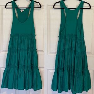 Betsey Johnson Teal Midi Dress Sleeveless Tiered Ruffle Racerback Cotton Boho L